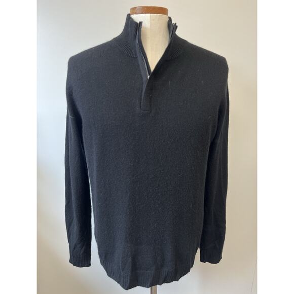 White Warren Sweater XL Black 100% Cashmere Long Sleeve 1/4 Zip - Picture 1 of 8
